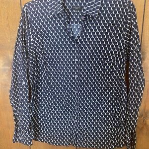 Talbots Navy Shirt with White Dog Print and Small Color Accents